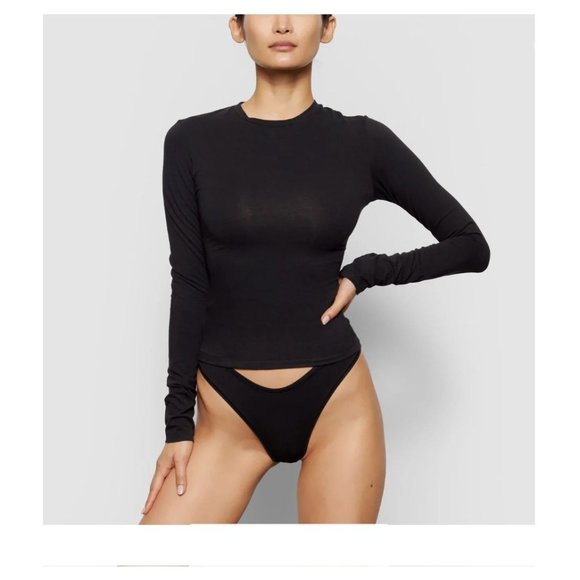 SKIMS Tops New Skims Cotton Jersey Long Sleeve Tshirt Soot Black Xs